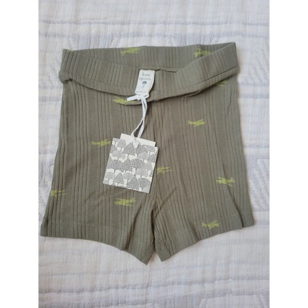 Kate Quinn Ribbed Bike Shorts Tiny Olive Planes Organic Cotton Kids 7Y NWT